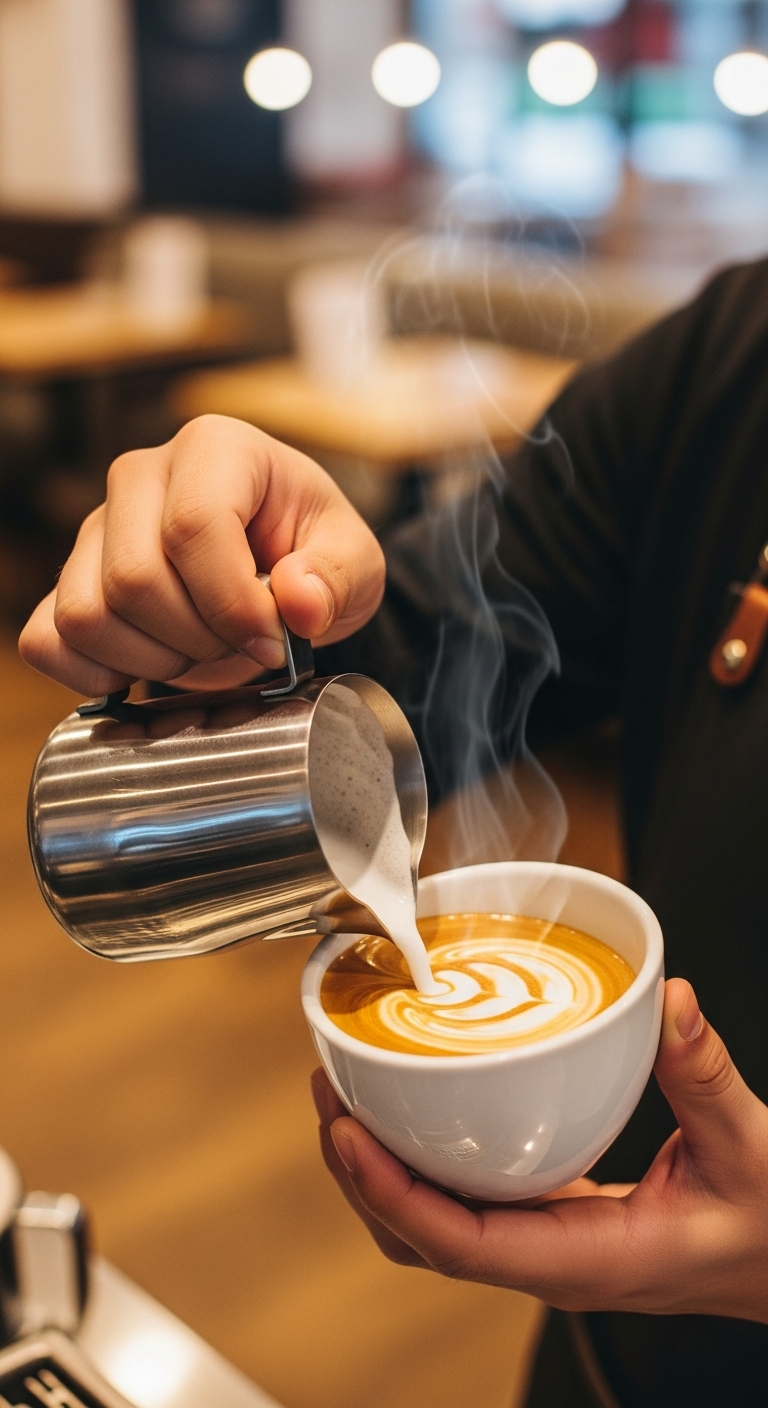 Barista pours a latte